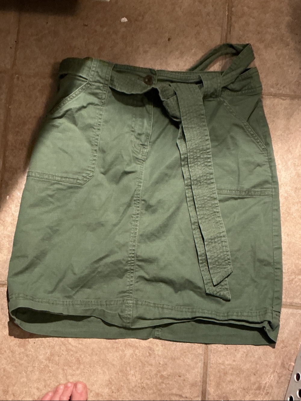 Olive Green Utility Skirt with Waist Tie